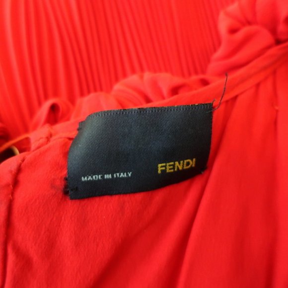 FENDI DRESS RED ACCORDION PLEATED SILK SIZE 40 SLEEVELESS BELTED - Picture 9 of 12